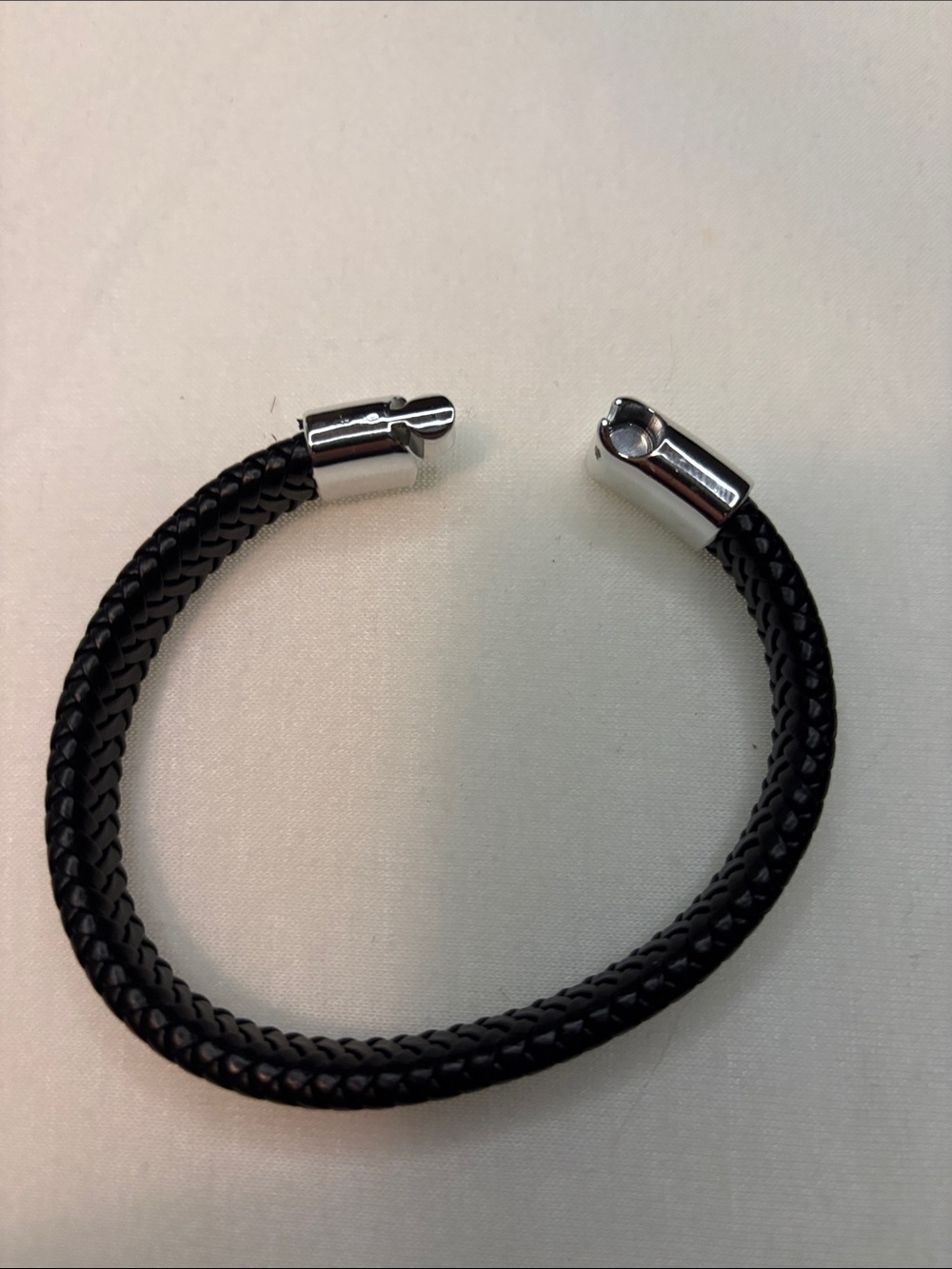 Source Unknown Black Braided Leather Cuff with Silver-Tone Ends